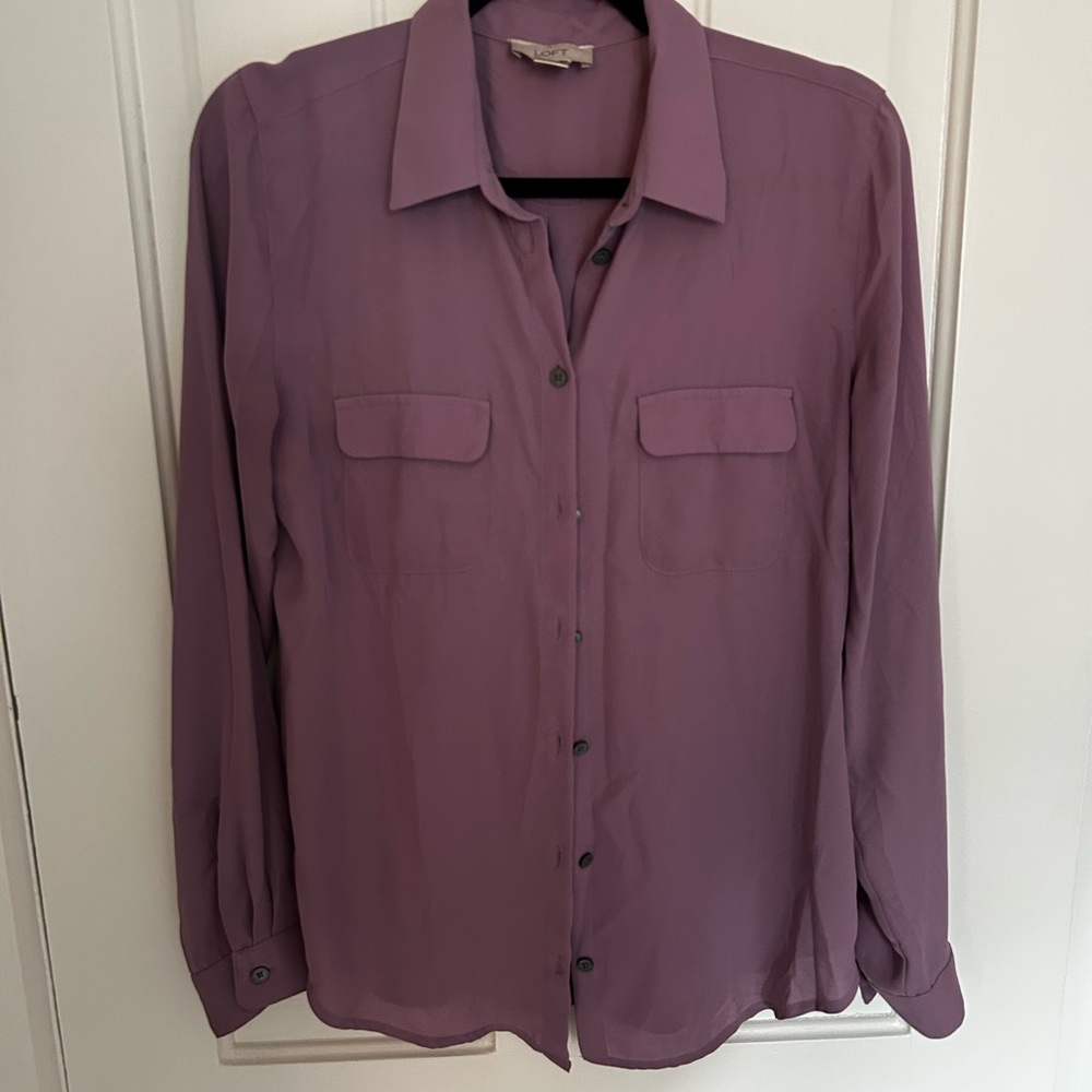 LOFT Plum Button-Down Long Sleeve Shirt